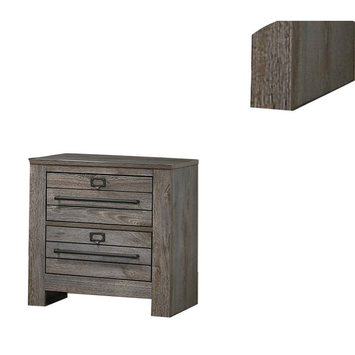 2 Drawer Wooden Nightstand with Metal Bar Pulls and Sled Base, Gray