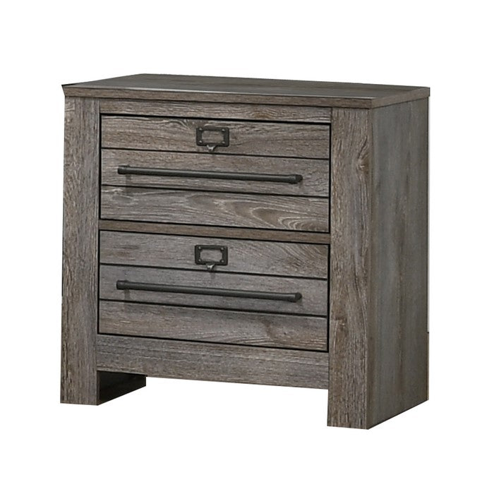 2 Drawer Wooden Nightstand with Metal Bar Pulls and Sled Base, Gray