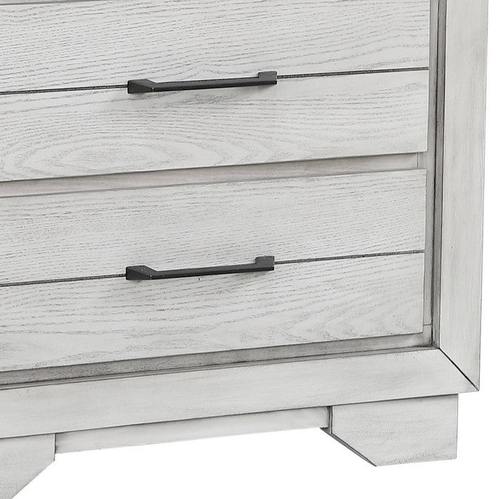 2 Drawer Wooden Nightstand with Metal Bar Pulls and Chamfered Feet, White - BM215433