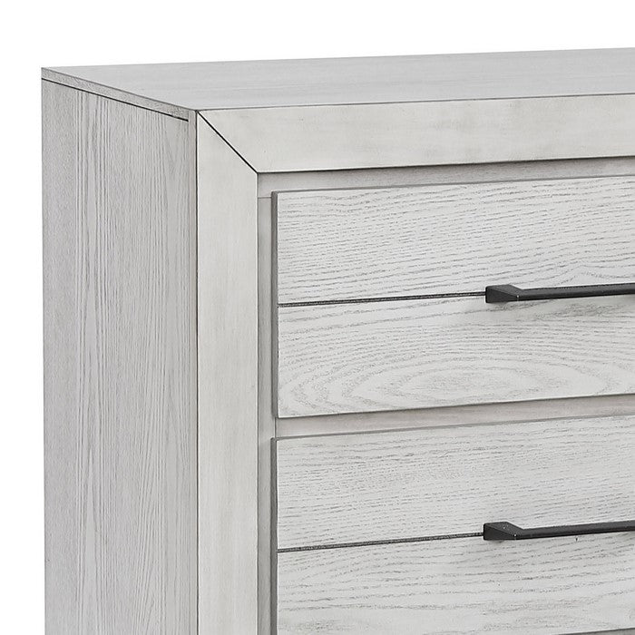 2 Drawer Wooden Nightstand with Metal Bar Pulls and Chamfered Feet, White - BM215433