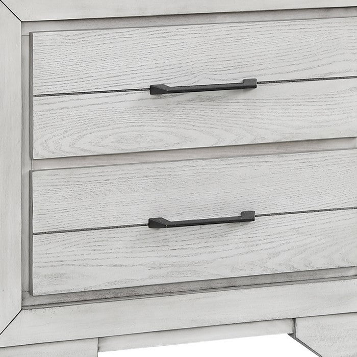 2 Drawer Wooden Nightstand with Metal Bar Pulls and Chamfered Feet, White - BM215433