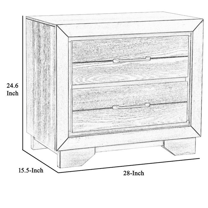 2 Drawer Wooden Nightstand with Metal Bar Pulls and Chamfered Feet, White - BM215433