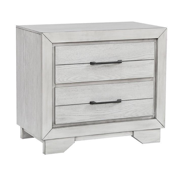 2 Drawer Wooden Nightstand with Metal Bar Pulls and Chamfered Feet, White - BM215433