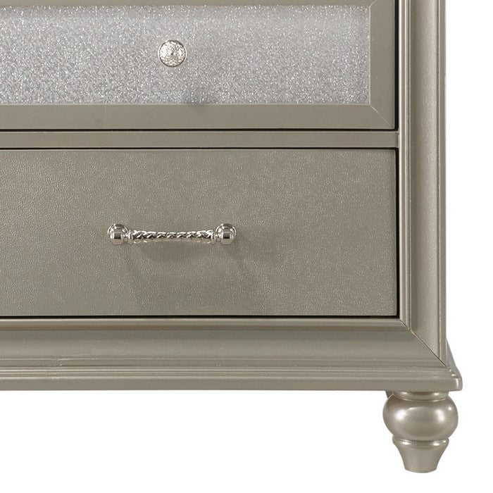 2 Drawer Wooden Nightstand with Metal Pulls and Faux Crystal Inlays, Gold - BM215434