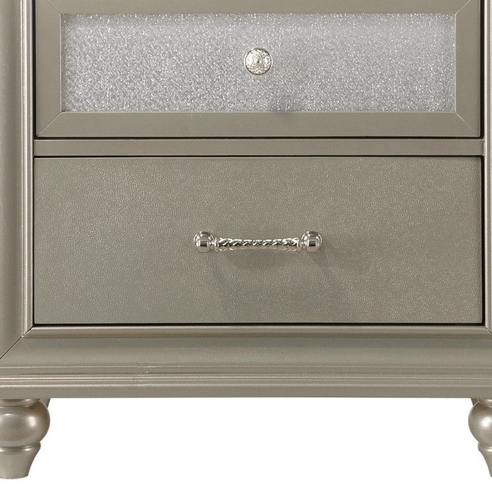 2 Drawer Wooden Nightstand with Metal Pulls and Faux Crystal Inlays, Gold - BM215434