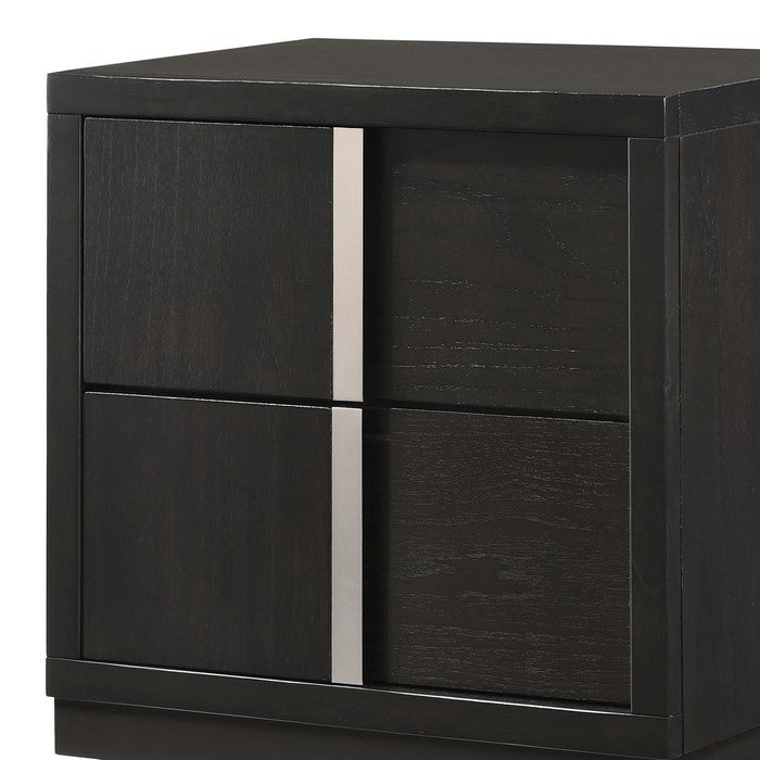 2 Drawer Wooden Nightstand with Metal Accents and Sled Base, Gray - BM215435