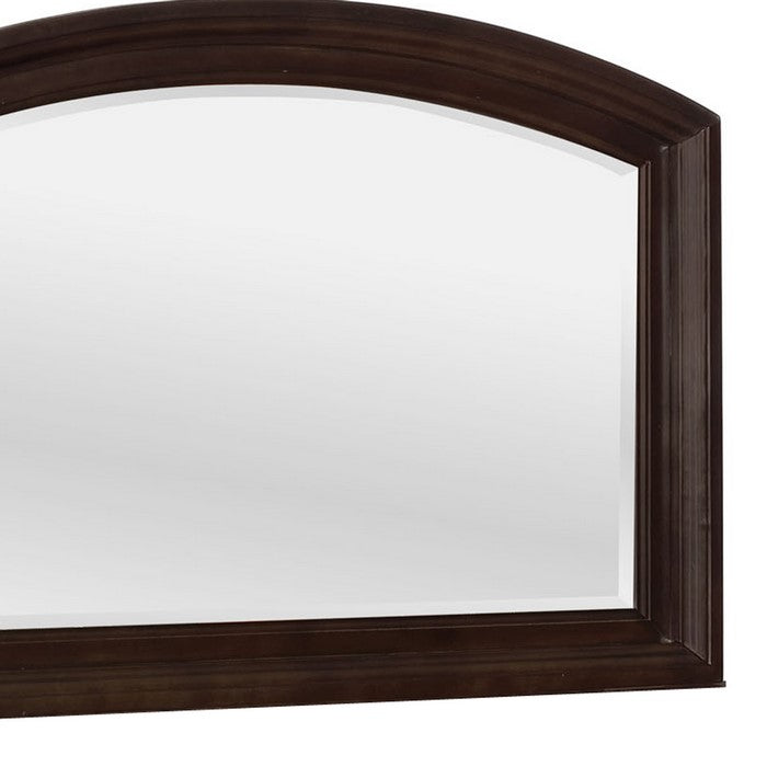 Arch Shape Dresser Top Beveled Mirror with Wooden Frame, Brown and Silver - BM215436