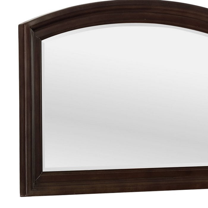 Arch Shape Dresser Top Beveled Mirror with Wooden Frame, Brown and Silver - BM215436