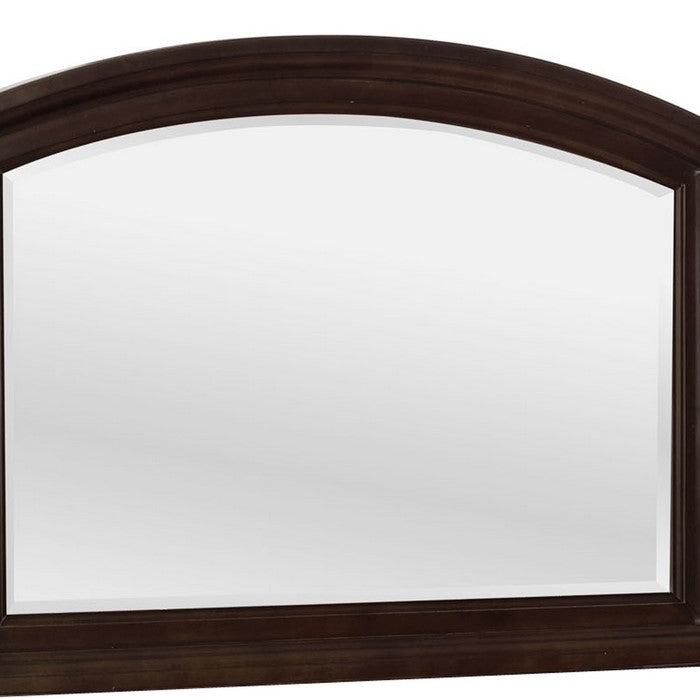 Arch Shape Dresser Top Beveled Mirror with Wooden Frame, Brown and Silver - BM215436