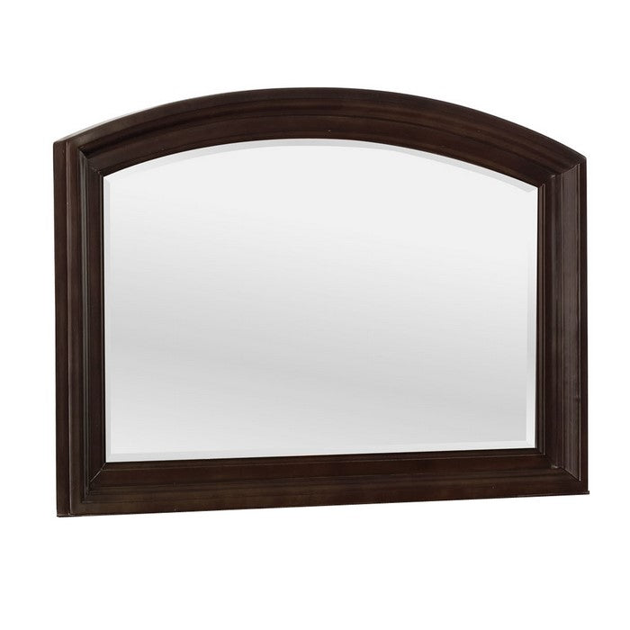 Arch Shape Dresser Top Beveled Mirror with Wooden Frame, Brown and Silver - BM215436