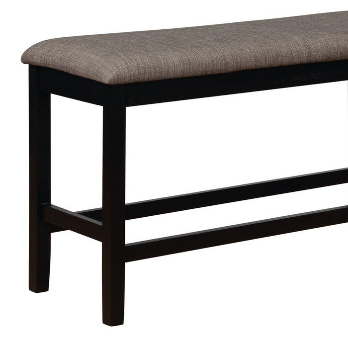 Counter Height Bench with Fabric Upholstered Seat, Beige and Black