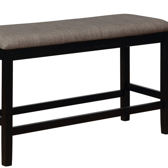 Counter Height Bench with Fabric Upholstered Seat, Beige and Black
