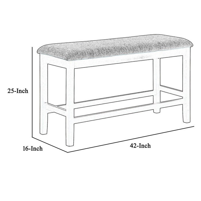 Counter Height Bench with Fabric Upholstered Seat, Beige and Black