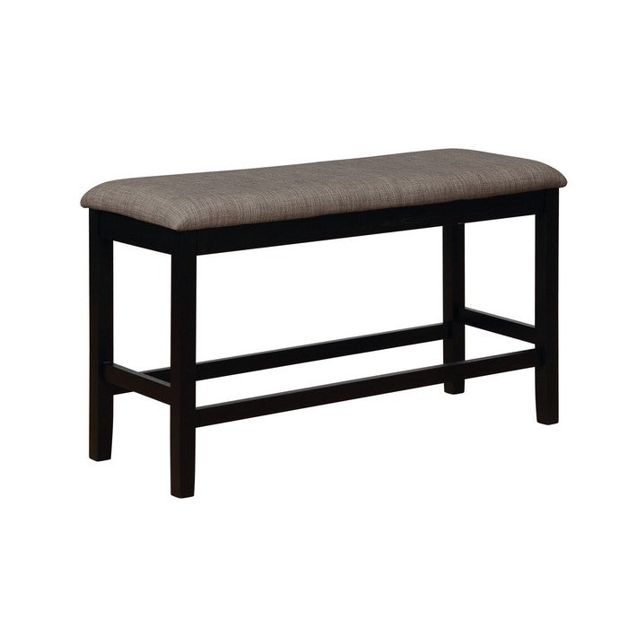 Counter Height Bench with Fabric Upholstered Seat, Beige and Black