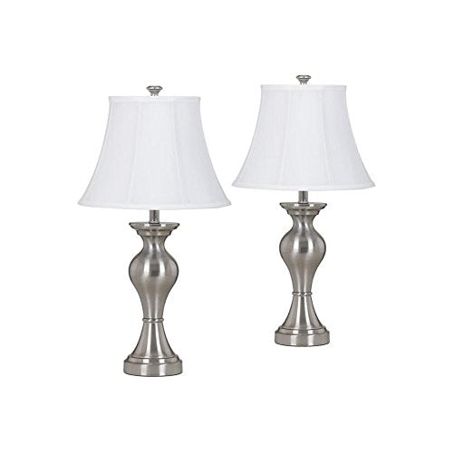 Ashley Furniture Signature Design - Rishona Metal Table Lamps - Set of 2 - Brushed Silver Finish