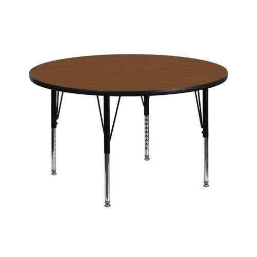 Flash Furniture 42'' Round Oak HP Laminate Activity Table - Height Adjustable Short Legs