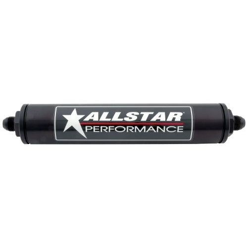 Allstar ALL40245 Black 12" Long x 2" Diameter Anodized Aluminum -10 AN Inlet/Outlet In-Line Fuel Filter Housing