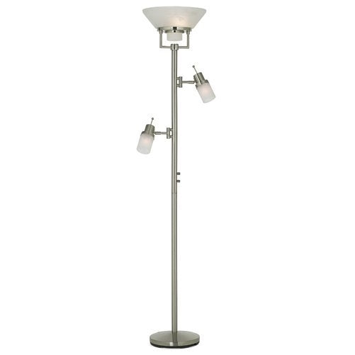 Brushed Nickel Two Swing Arm Torchiere Floor Lamp