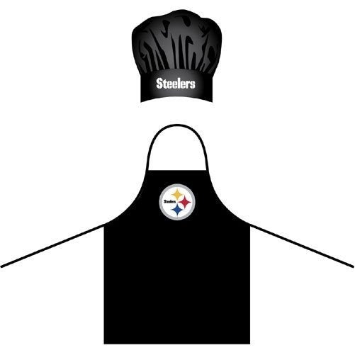 Wirezoll NFL Pittsburgh Steelers Chef Hat and Apron Set, Black,