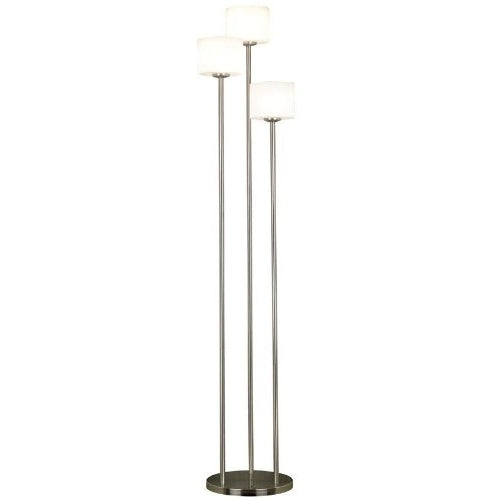 Kenroy Home Matrielle 72 Inch 3 Light Torchiere In Brushed Steel Finish With White Frosted Glass Shades