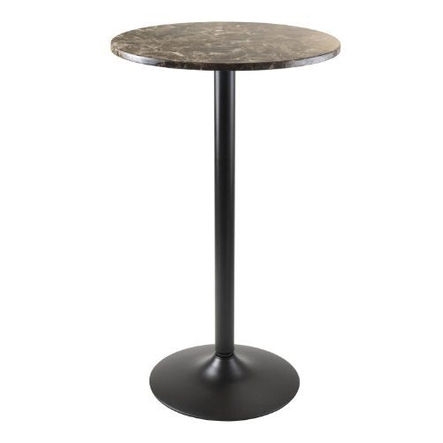 Winsome Wood Cora Round Bar Height Pub Table with Faux Marble Top, Black Base