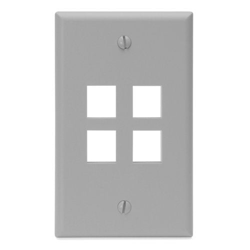 Leviton 41080-4GP QuickPort Wallplate, Single Gang, 4-Port, Grey