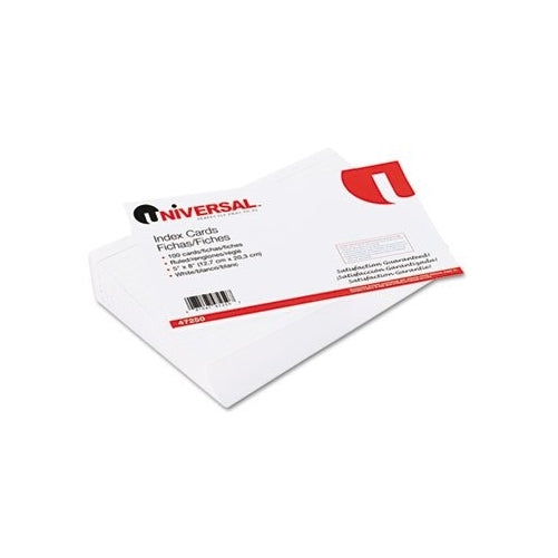 Universal Ruled Index Cards, 5 x 8, White, 100/Pack