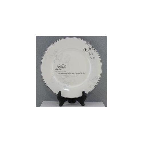 25th Wedding Anniversary Love Sees with the Heart Porcelain Plate with Stand