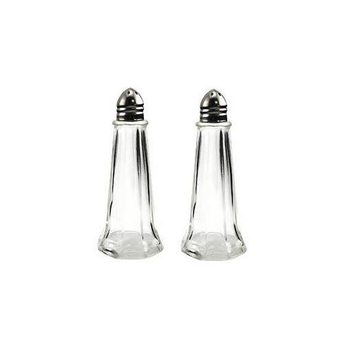 1 oz. (Ounce) Classic Tower Style Salt & Pepper Shaker, Restaurant Shakers, Chrome Top, Glass Body - Set of 2