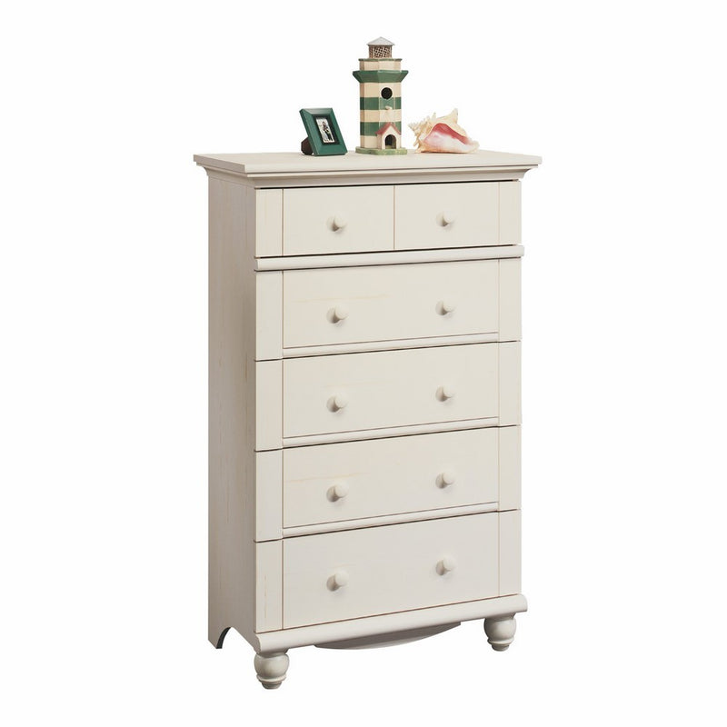 Sauder Harbor View 5-Drawer, Antiqued White