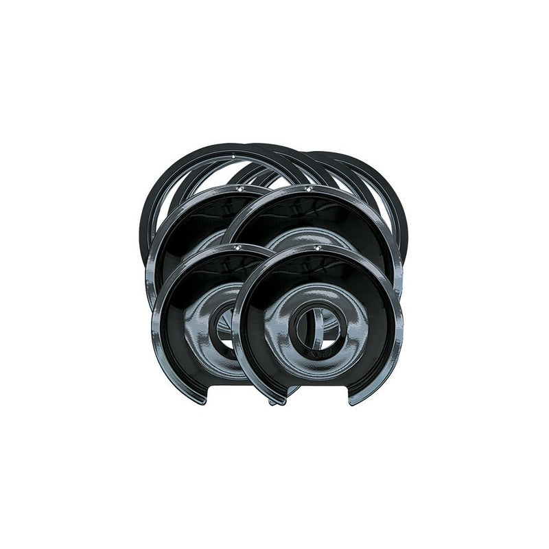 Range Kleen P1056RGE8 Style D Black Porcelain 4-Pack Drip Pans and 4-Pack Trim Rings for GE/Hotpoint