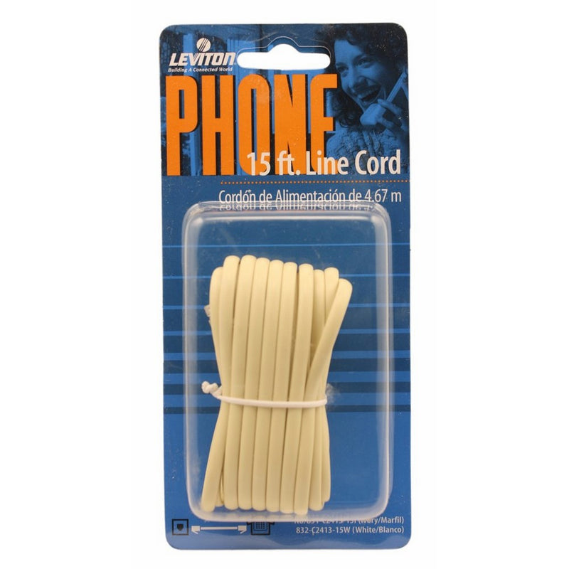 Leviton C2413-15I 15-Feet Flatwire Modular Phone Line Cord with Modular Plugs, Ivory