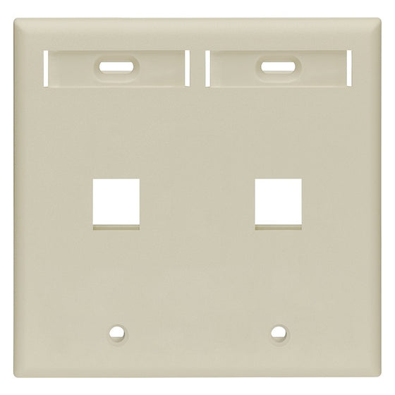 Leviton 42080-2IP 2-Port Dual Gang QuickPort Wallplate with ID Windows, Ivory