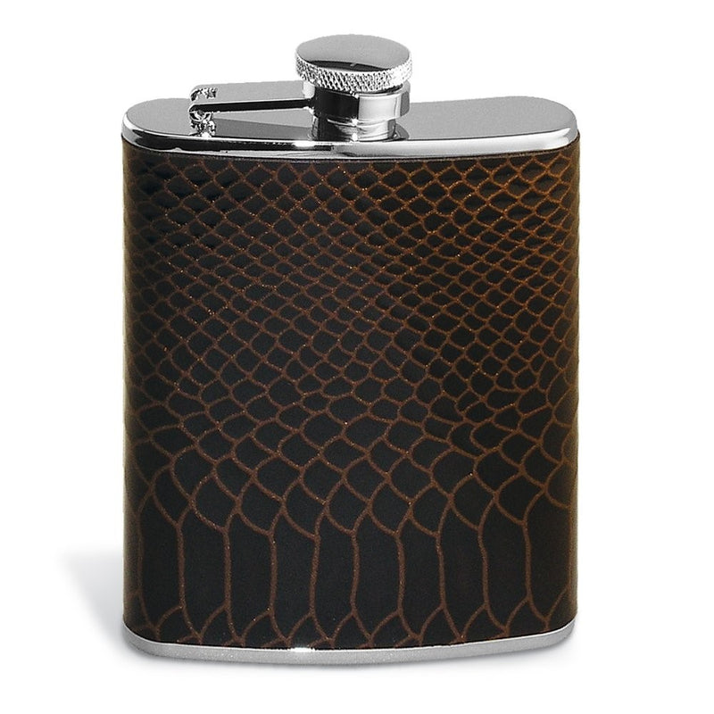 Reptilian Brown Leather Flask - 6 oz