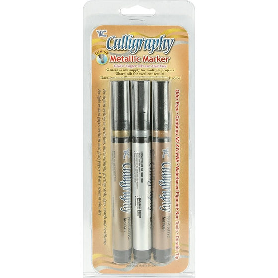 Yasutomo 2mm Tip Calligraphy Metallic Markers, Assorted Colors