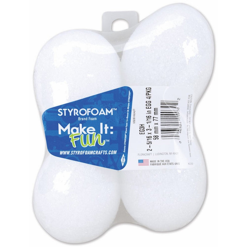 FloraCraft Styrofoam Eggs 4-Pack: 3-1/16x2-15/16 White
