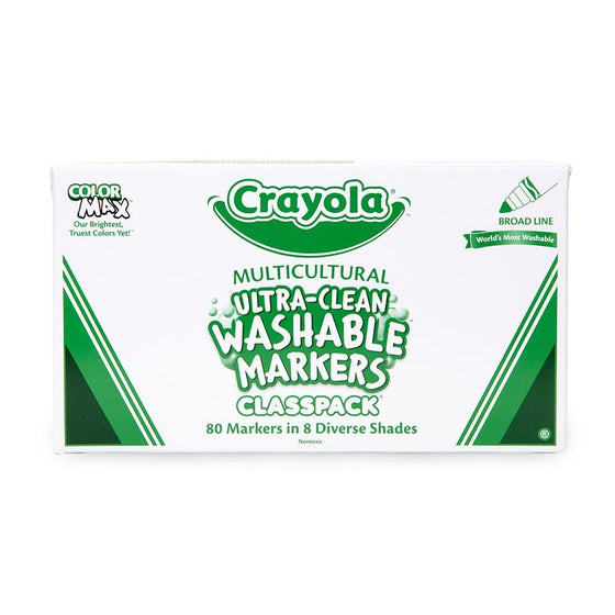 Crayola; Classpack; Ultra-Clean; Multicultural Broad Line Markers; Art Tools; 80 Markers in 8 Different Colors; Washable