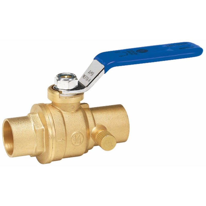 Homewerks 119-4-34-34 No-Lead Full Port Ball Valve with Drain with 1/4-Turn Solder x Solder, Brass, 3/4-Inch