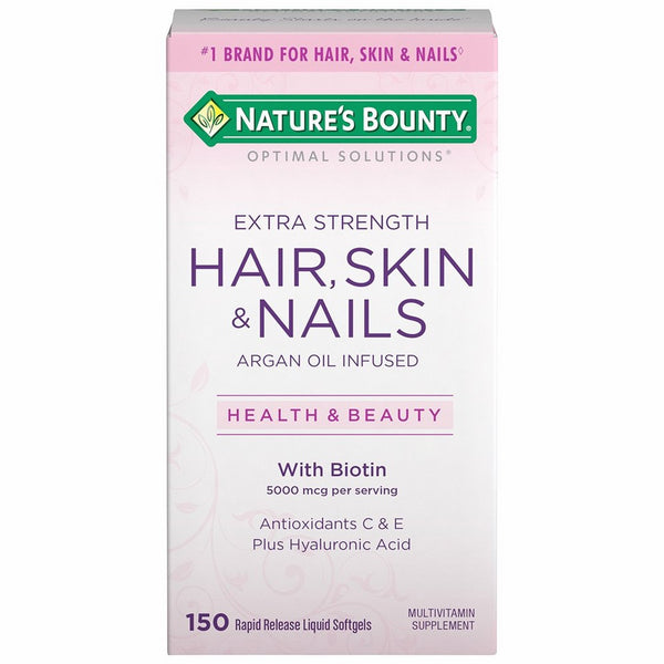 Nature's Bounty Optimal Solutions Hair Skin & Nails Extra Strength, 150 Softgels, Multivitamin Supplement, with Antioxidants C & E