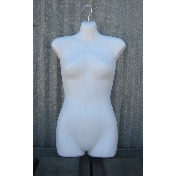 White Female Plastic Mannequin Torso Form with Metal Hanging Hook
