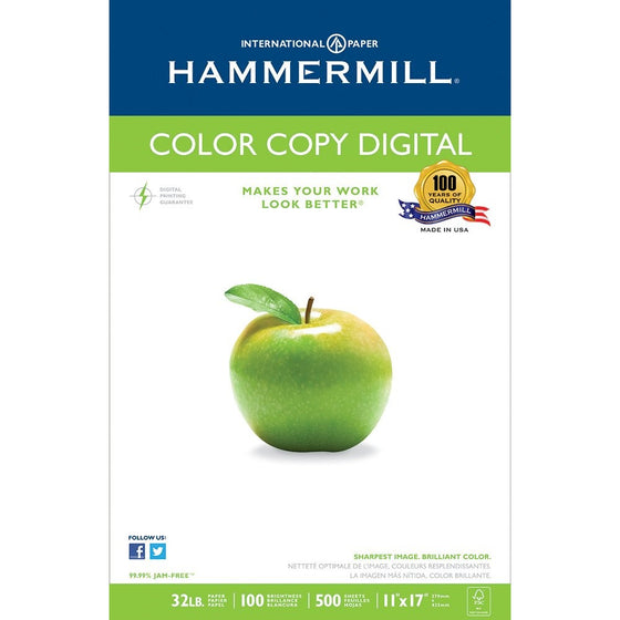 Hammermill Paper, Color Copy Digital, 32lb, 11 x 17, Ledger, 100 Bright, 500 Sheets/1 Ream (102660R), Made In The USA