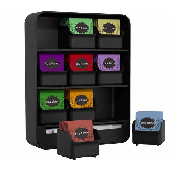 Mind Reader 9 Removable Drawers Tea Bag holder and Condiment Organizer, Black