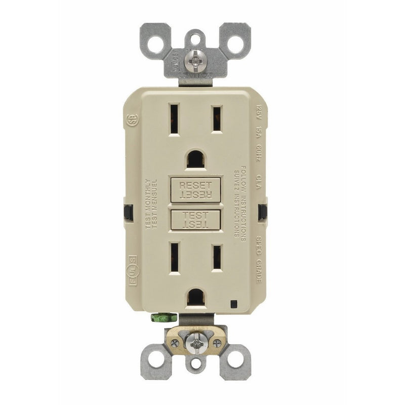 Leviton GFNT1-3I Self-Test SmartlockPro Slim GFCI Non-Tamper-Resistant Receptacle with LED Indicator, 15-Amp, 3-Pack, Ivory