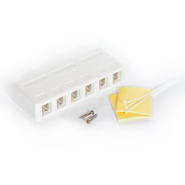 InstallerParts 6 Port RJ45 Surface Mount Box -- White (Box Only) -–Mounting Pad and Screw Included