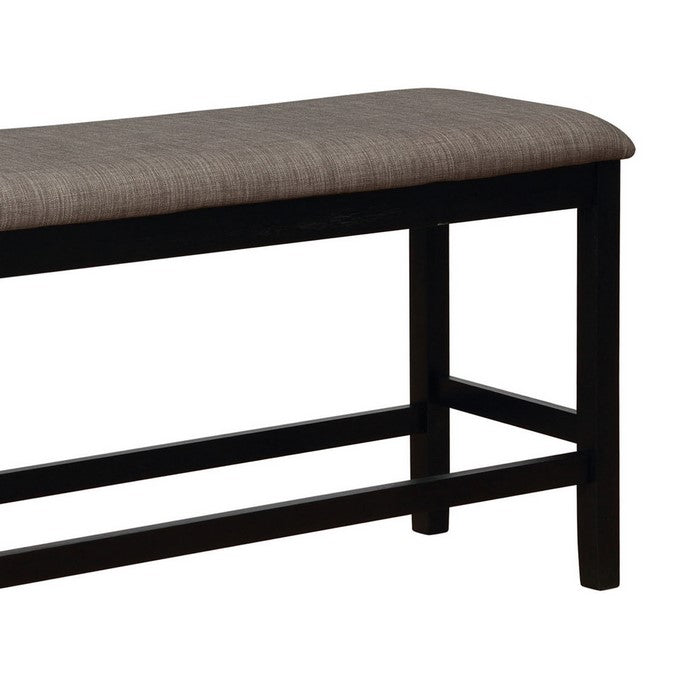 Counter Height Bench with Fabric Upholstered Seat, Beige and Black