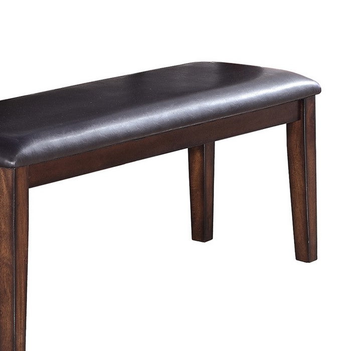 Rectangular Bench with Leatherette Seat and Chamfered Legs, Black and Brown - BM215442