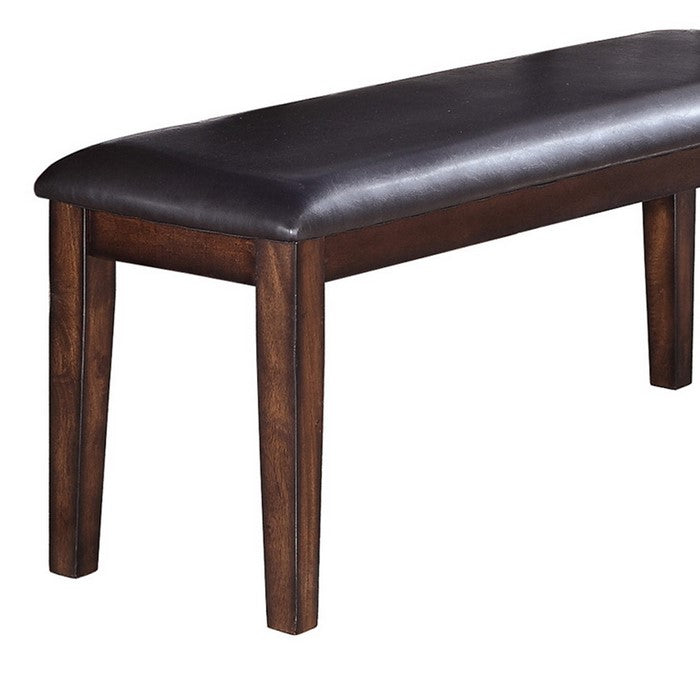 Rectangular Bench with Leatherette Seat and Chamfered Legs, Black and Brown - BM215442