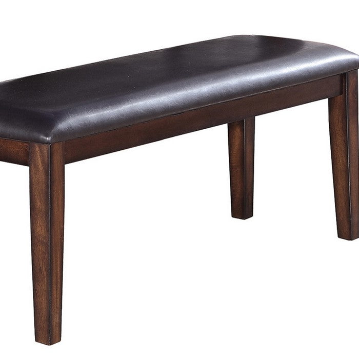 Rectangular Bench with Leatherette Seat and Chamfered Legs, Black and Brown - BM215442