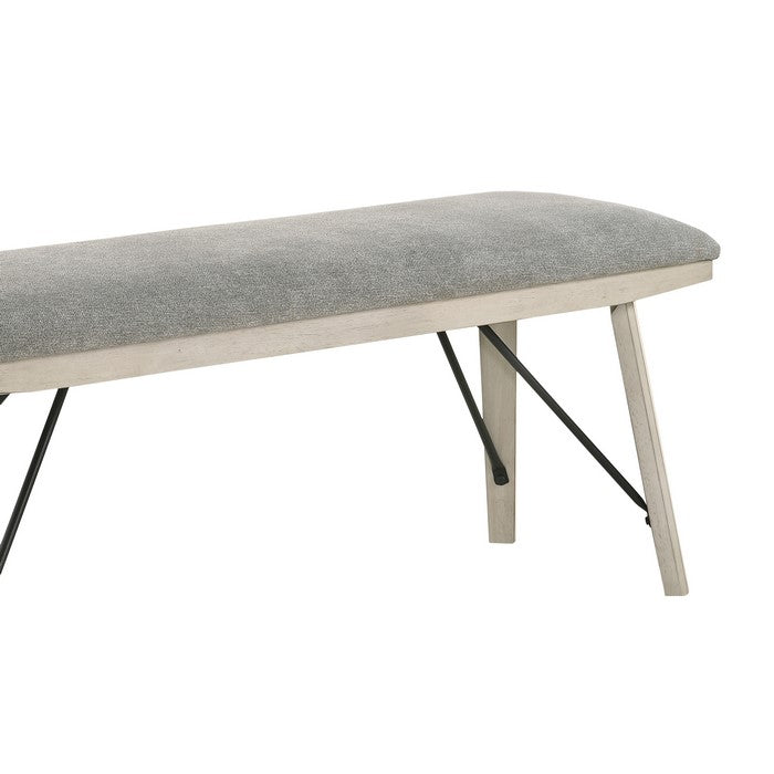 Fabric Upholstered Rectangular Bench with Brace Support, White - BM215443