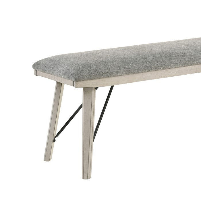 Fabric Upholstered Rectangular Bench with Brace Support, White - BM215443